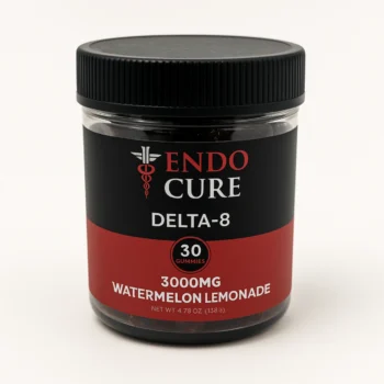 Jar of Endocure Delta-8 Gummies in Watermelon Lemonade flavor