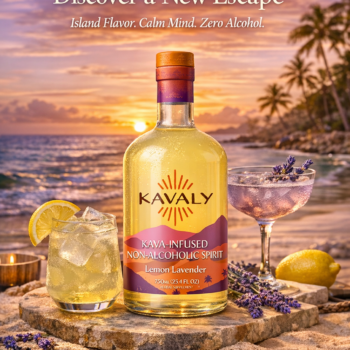 Kavaly non alcoholic kava spirit Lychee Lavender bottle