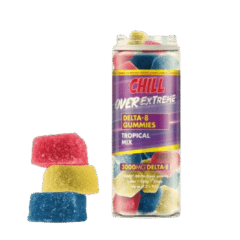 Chill Plus Over Extreme 150mg Delta-8 Gummies Tropical Mix 3000mg Jar